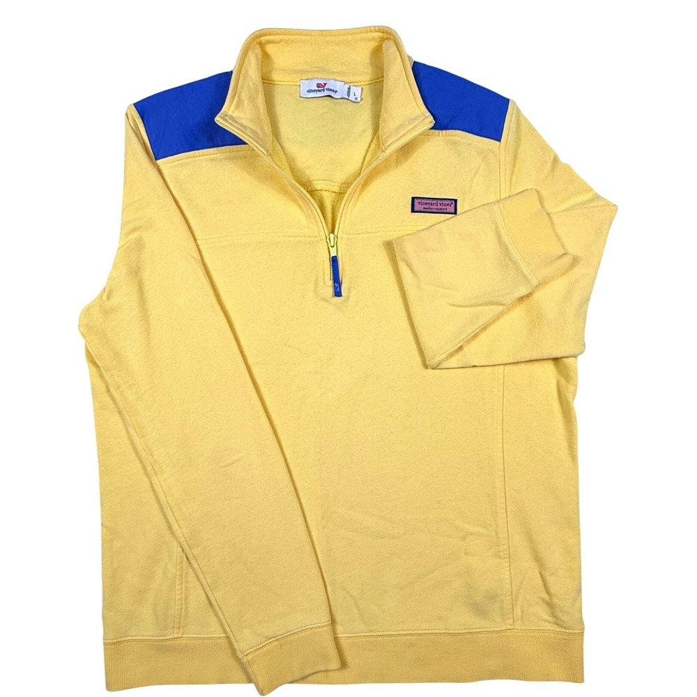 Vineyard Vines Nautical Yellow Blue Colorblock Quarter Zip Pullover Womens L - Picture 4 of 8